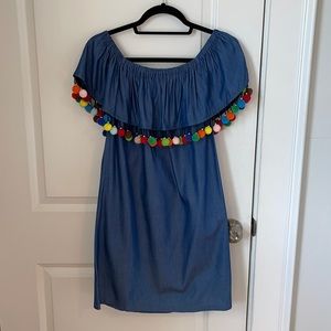 Off the Shoulder Pom Pom Dress